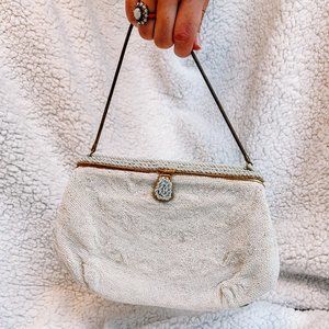 vintage white beaded Walborg purse